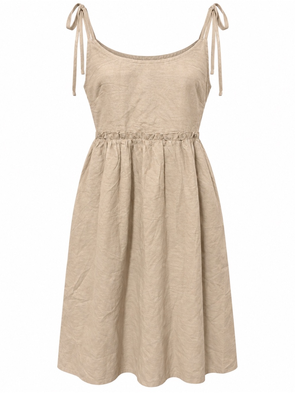 Commense Beige Tie-Shoulder Midi Dress